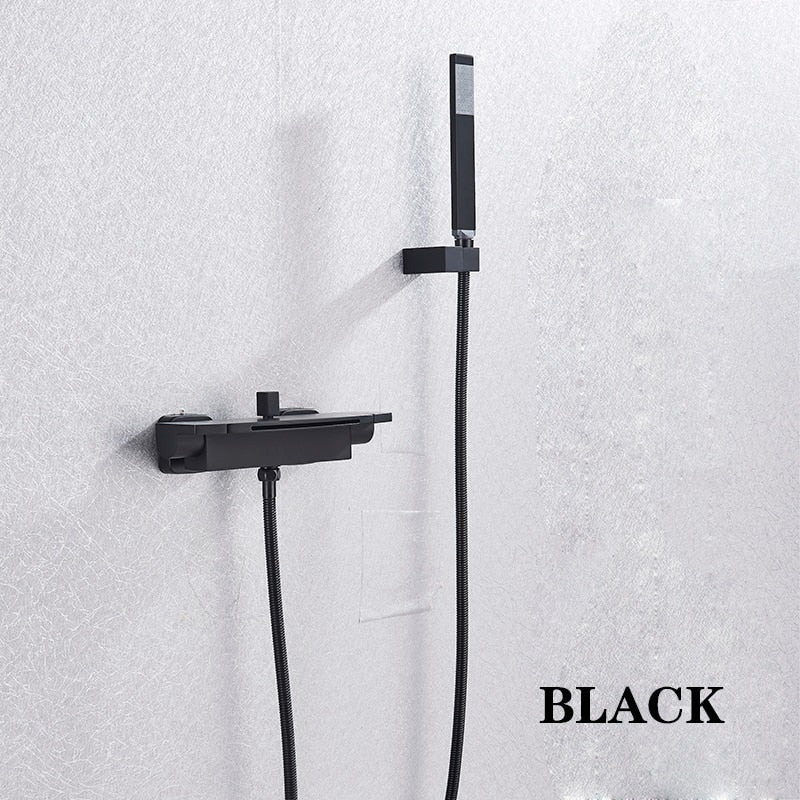 Matte Black Waterfall Wall-mounted Bathtub Mixers Taps - LSDproductionsGB