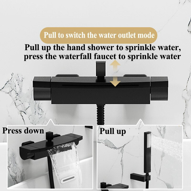 Matte Black Waterfall Wall-mounted Bathtub Mixers Taps - LSDproductionsGB