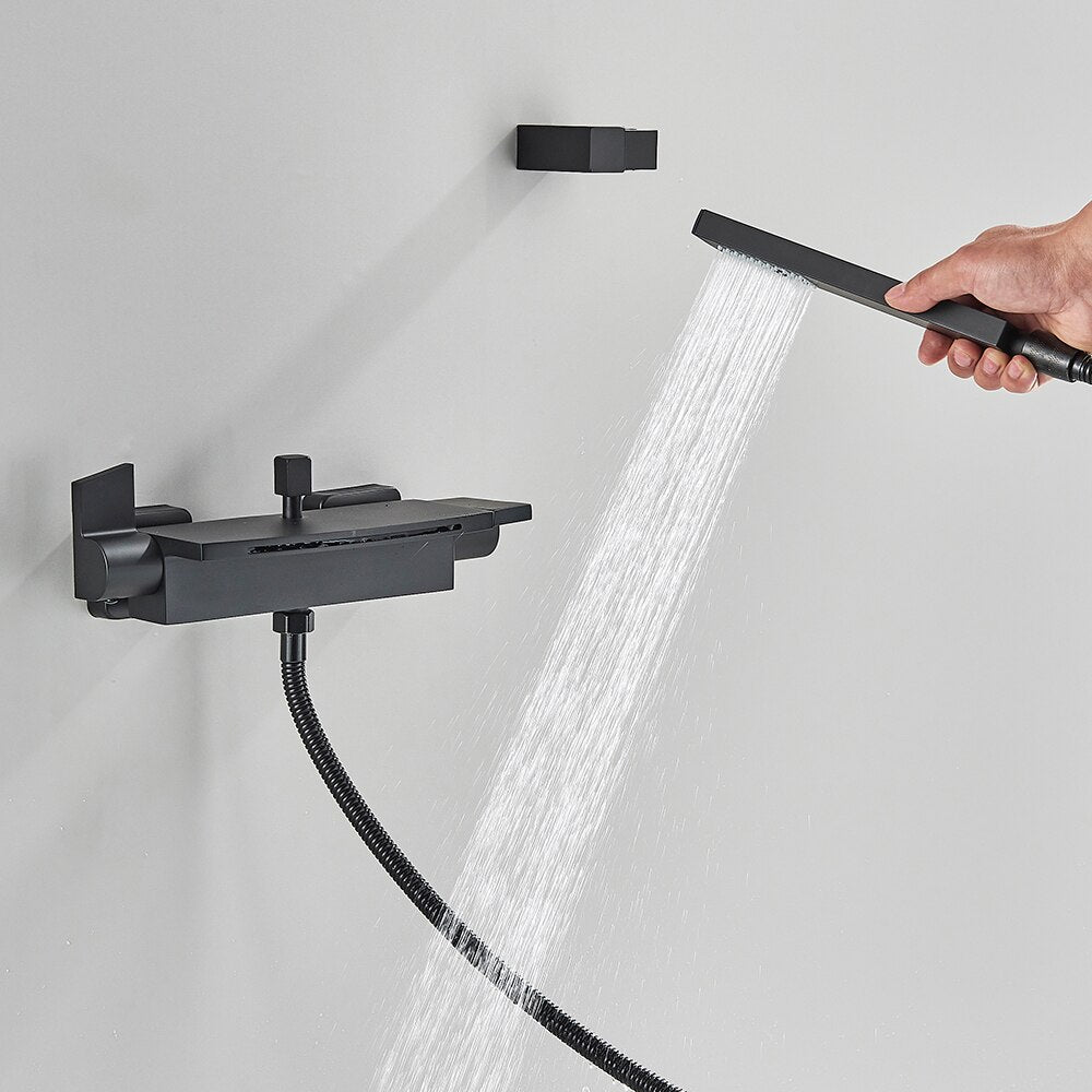 Matte Black Waterfall Wall-mounted Bathtub Mixers Taps - LSDproductionsGB