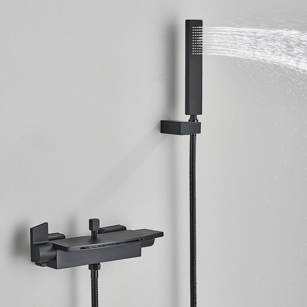 Matte Black Waterfall Wall-mounted Bathtub Mixers Taps - LSDproductionsGB